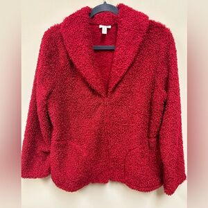 J Jill Boucle Fuzzy Zip Front Long Sleeve Red Jacket Sz M Medium